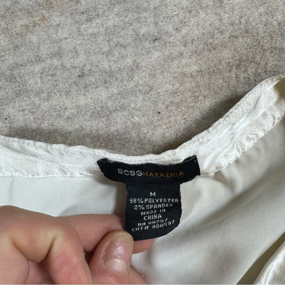 BCBGMaxAzria Cream Satin Blouse with Bow Detail - Picture 4 of 4
